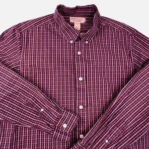 Duluth Trading Co WrinkleFighter Shirt Mens XL Maroon Plaid Small Check Trim Fit